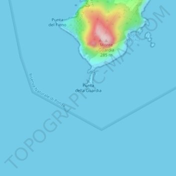 Carte topographique Punta della Guardia, altitude, relief