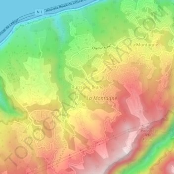 Carte topographique Ruisseau Blanc, altitude, relief