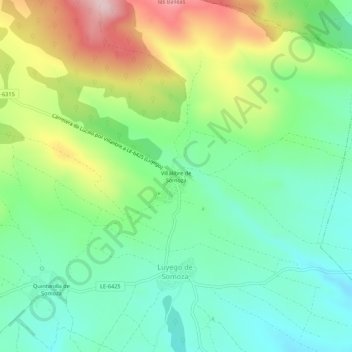 Carte topographique Villalibre de Somoza, altitude, relief
