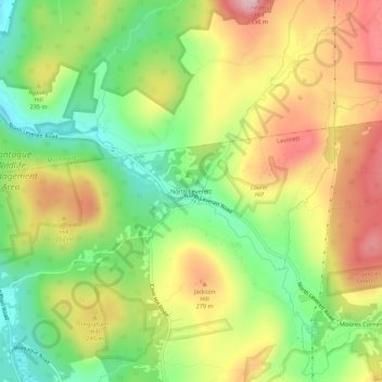 Carte topographique North Leverett, altitude, relief