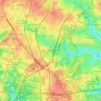 Carte topographique Biltmore, altitude, relief