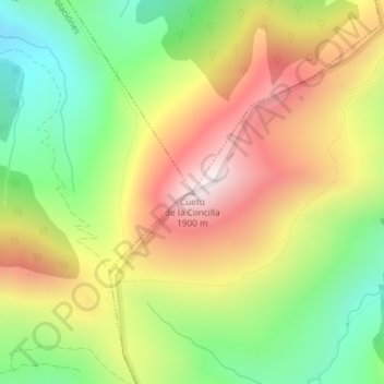 Carte topographique Cuetu de la Concilla, altitude, relief