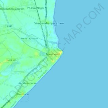 Carte topographique Tiruchendur, altitude, relief