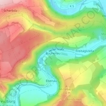 Carte topographique Buchenau, altitude, relief