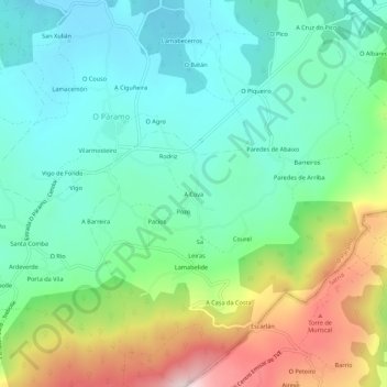 Carte topographique A Cova, altitude, relief