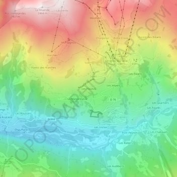 Carte topographique Les Plautus, altitude, relief