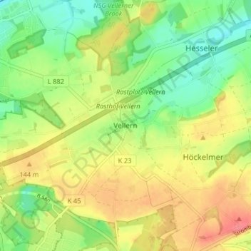 Carte topographique Vellern, altitude, relief