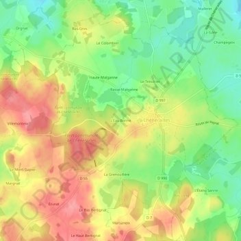 Carte topographique L'Eau Bonne, altitude, relief