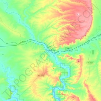 Carte topographique Green River, altitude, relief