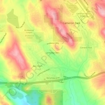 Carte topographique Cambridge Oaks, altitude, relief