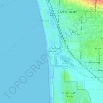 Carte topographique Oceano Beach, altitude, relief