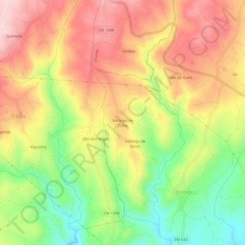 Carte topographique Valongo de Cima, altitude, relief