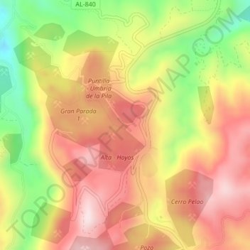 Carte topographique Mirador de Cosentino, altitude, relief