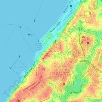 Carte topographique Cidade Alta, altitude, relief