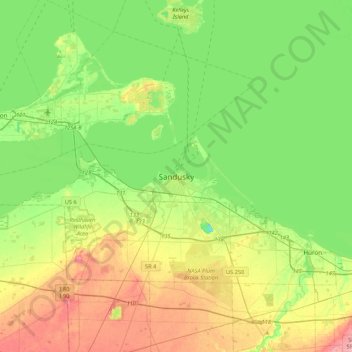 Carte topographique Sandusky, altitude, relief