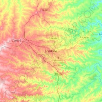 Carte topographique Londrina, altitude, relief