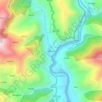 Carte topographique Dharāsu, altitude, relief