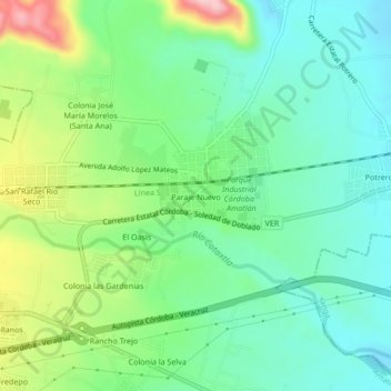 Carte topographique Paraje Nuevo, altitude, relief