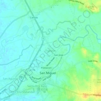 Carte topographique Tigpalas, altitude, relief