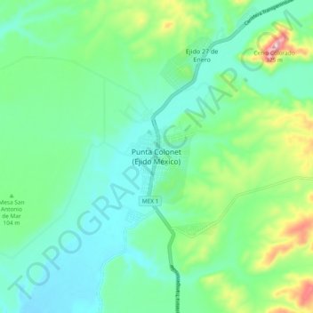 Carte topographique Punta Colonet (Ejido México), altitude, relief