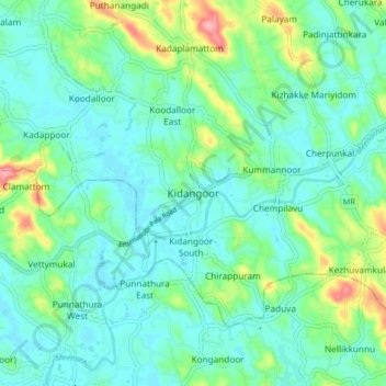 Carte topographique Kidangoor, altitude, relief