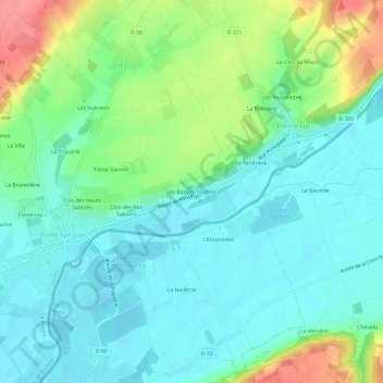 Carte topographique Les Basses Touches, altitude, relief