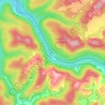 Carte topographique Valley Falls, altitude, relief