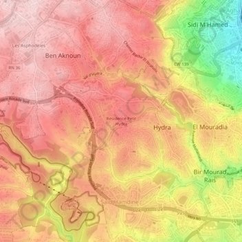 Carte topographique Résidence Petit Hydra, altitude, relief