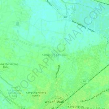 Carte topographique Kampung Kebakat, altitude, relief