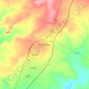 Carte topographique Theunissen, altitude, relief