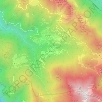 Carte topographique Bigallo, altitude, relief