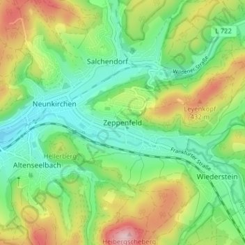 Carte topographique Zeppenfeld, altitude, relief