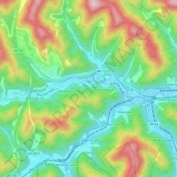 Carte topographique Thompson Town, altitude, relief