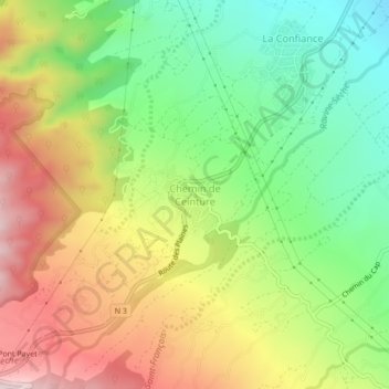 Carte topographique Chemin de Ceinture, altitude, relief
