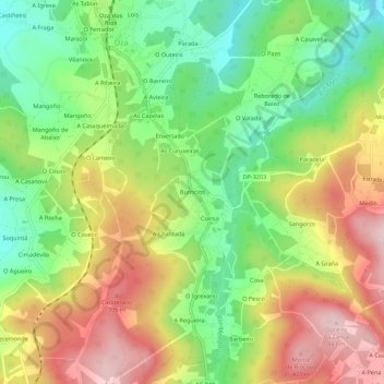 Carte topographique Burricios, altitude, relief