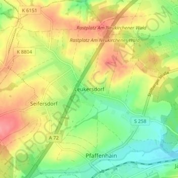 Carte topographique Leukersdorf, altitude, relief