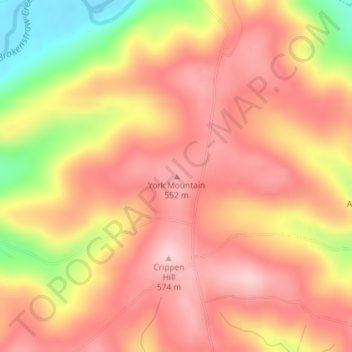 Carte topographique York Mountain, altitude, relief