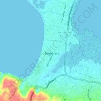 Carte topographique Jimbaran, altitude, relief