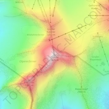 Carte topographique Olperer, altitude, relief