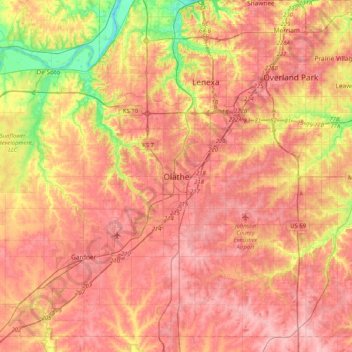 Carte topographique Olathe, altitude, relief