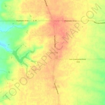 Carte topographique Groveland, altitude, relief