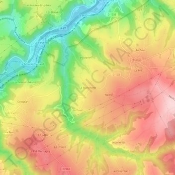 Carte topographique La Blanchette, altitude, relief