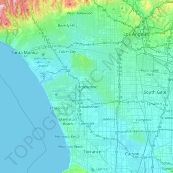 Carte topographique Inglewood, altitude, relief