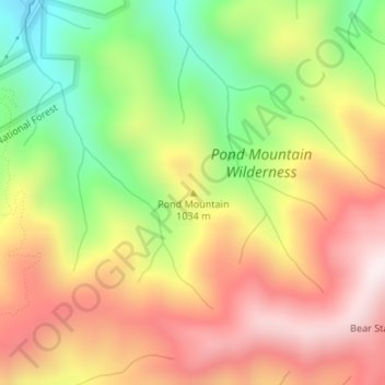 Carte topographique Pond Mountain, altitude, relief
