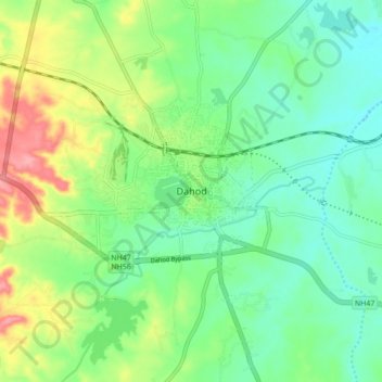 Carte topographique Dahod, altitude, relief