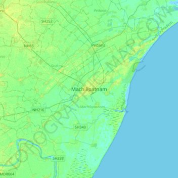 Carte topographique Machilipatnam, altitude, relief