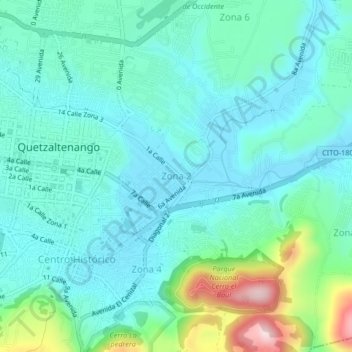 Carte topographique Zona 2, altitude, relief