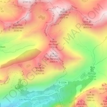 Carte topographique Pointe de Bénévent, altitude, relief