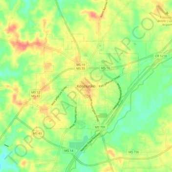 Carte topographique Kosciusko, altitude, relief