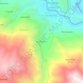 Carte topographique San Ramon, altitude, relief